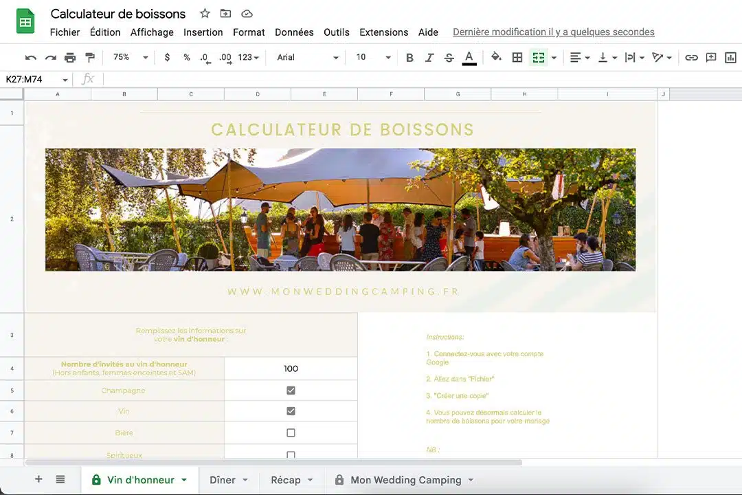 Calculateur de boissons pour mariage